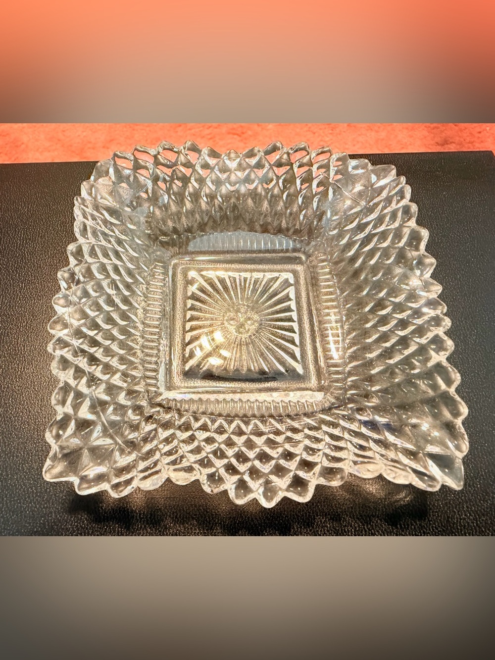 Vintage 1950s Glass Trays- Diamond Pattern